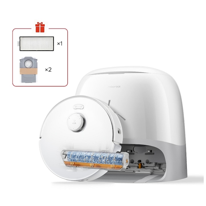 Aspirator robot Roborock Qrevo Curv 2 FlowX, 65 W, 20000Pa, Autonomie 240 minute, Recipient praf 0.32 l, Navigare PreciSense® LiDAR Alb