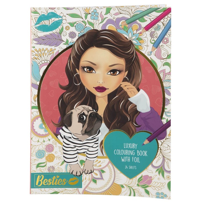 Craft Creative Luxury Besties színezőkönyv fémfóliával, A4 formátum, többszínű, 24 kép