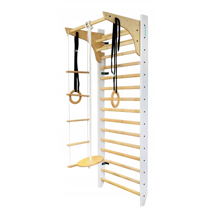 Scara de gimnastica pentru exercitii, camera copil, set alb, lemn 240cm