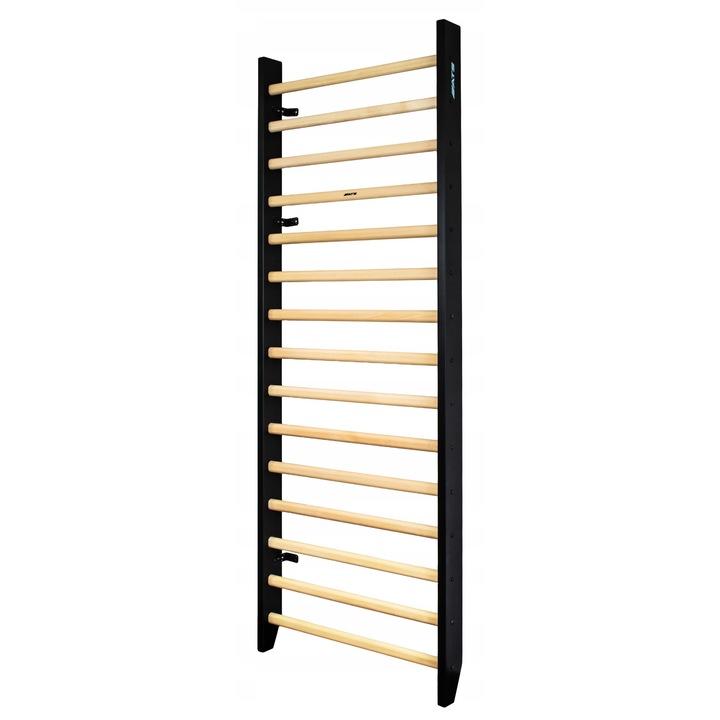 Scara gimnastica din lemn fag 220x80x10cm, 15 trepte, negru-natural
