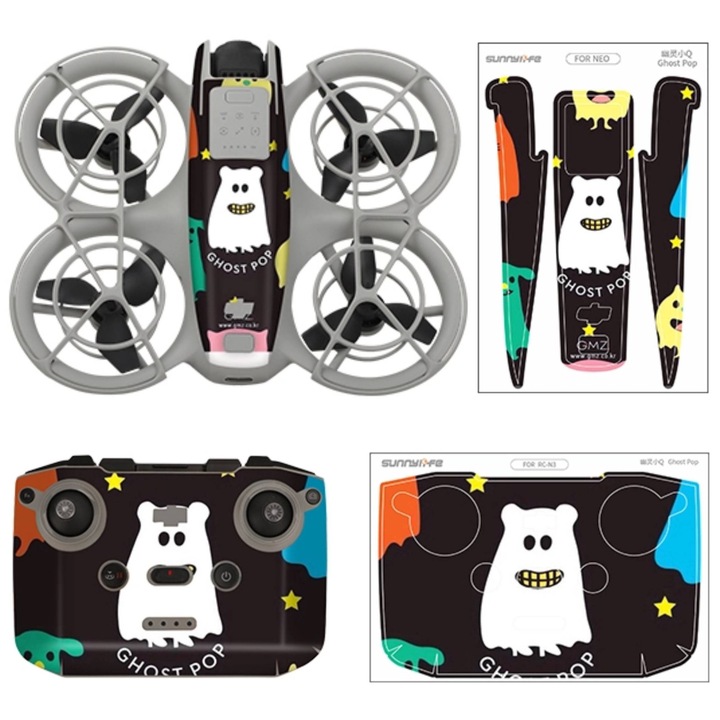 Set folii protectoare si autocolante Sunnylife Ghost Pop, DJI Neo, RC-N3, multicolor, 20g, 20x14cm