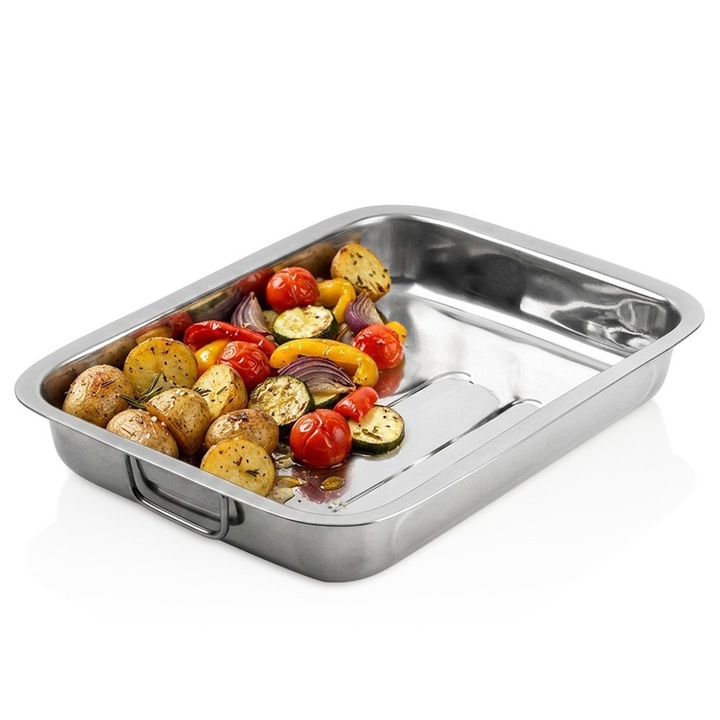 Tava de copt Artemis brytfanna din otel inoxidabil, cu manere rabatabile, argintiu, 35,5 x 27 x 5,5 cm, 3,5 l