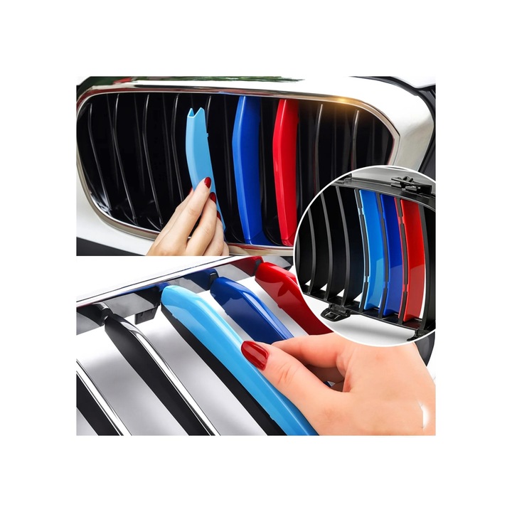 Set 3 ornamente dungi grila fata auto compatibile BMW Seria 5 facelift F10 F11 2014-2017