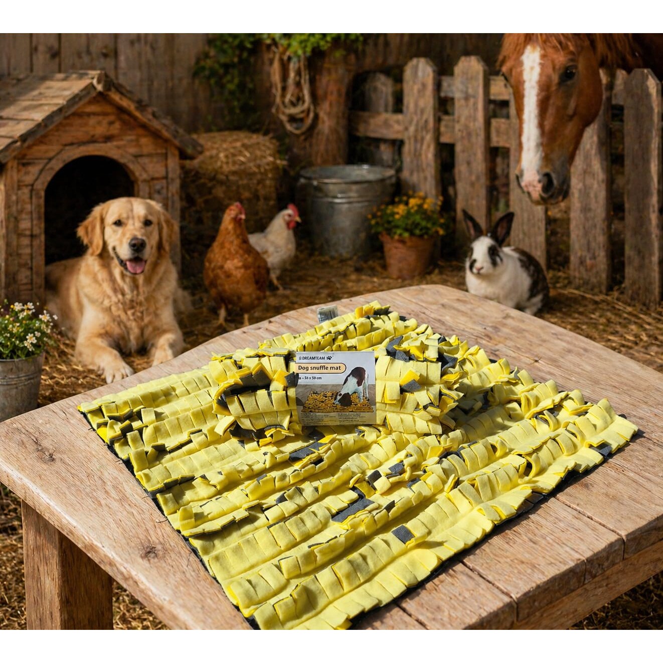 Covoras interactiv pentru caini (Snuffle Mat) –Galben, 50x50 cm - eMAG.ro