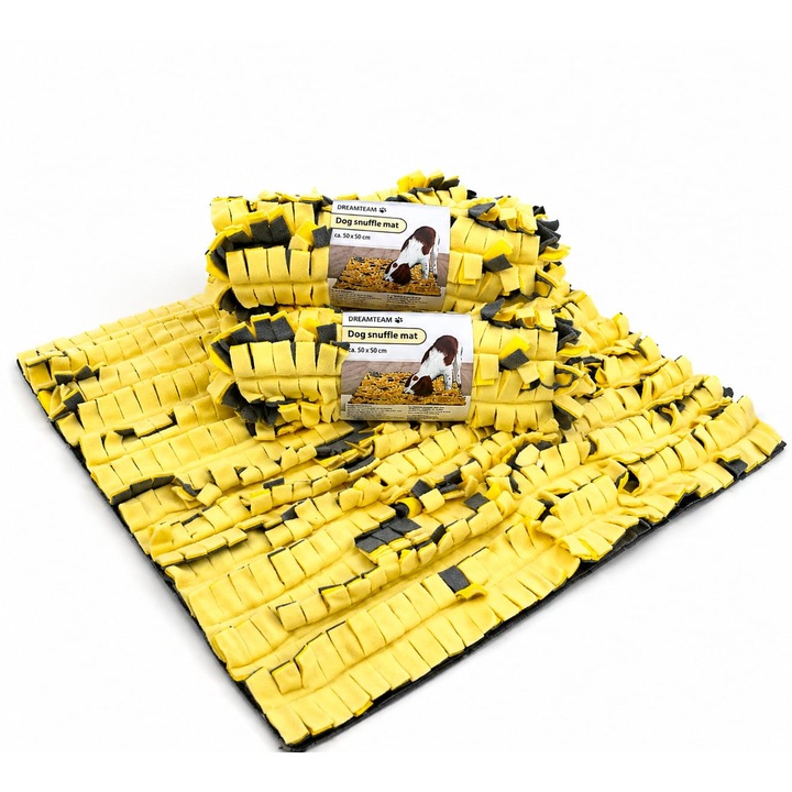 Covoras interactiv pentru caini (Snuffle Mat) –Galben, 50x50 cm - eMAG.ro