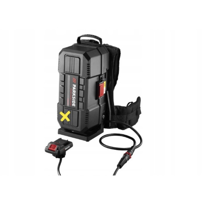 Rucsac pentru acumulatori Parkside PARKSIDE PERFORMANCE PPRA 20 B1, powerbank portabil 20 V/40 V, 4 sloturi pentru acumulatori (4x 20 V), livrat fara acumulator si incarcator, negru, 23,5 x 18 x 45 cm