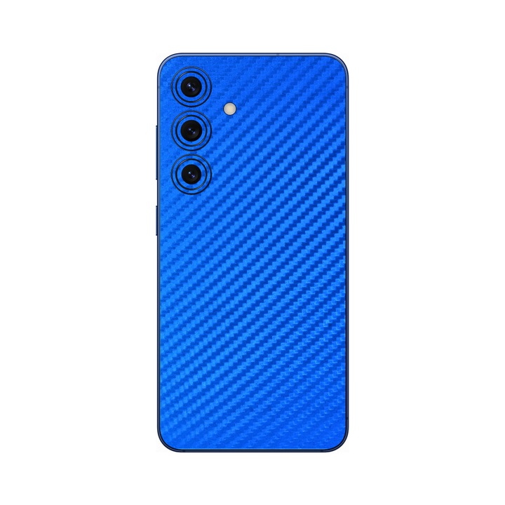 Folie iSkinz pentru Samsung Galaxy S25 FE - Carbon Albastru, 360 Cut, Skin Adeziv Cover, Protectie pentru Carcasa Spate si Laterale