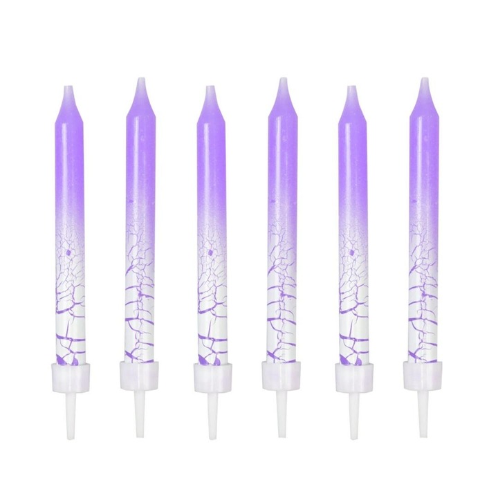 Lumanari aniversare Arpex, pentru tort, cu suport din plastic, 8 cm, Violet, 6 buc