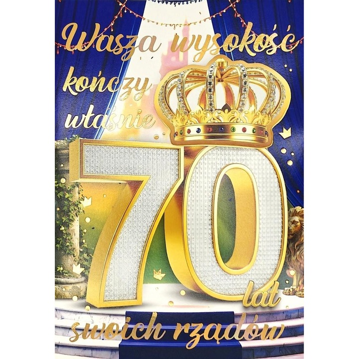 Felicitare aniversara YEKU 70 ani, cu folie aurie, cu autocolant, Multicolor, 131x187 mm, 1 buc.