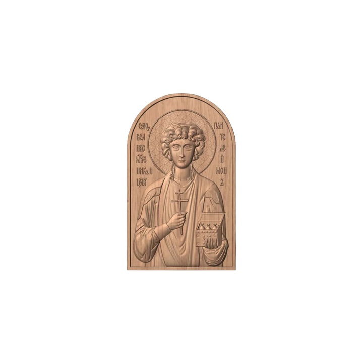 Tölgyfa faragott ikon – Szent M. Mc. Pantaleon – 30 x 18 cm