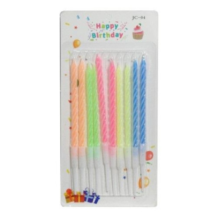 SWEDE születésnapi gyertyák, spirálos, tartóval, többszínű, 10 db, 13,5 cm