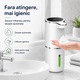 Dispenser automat sapun lichid si spuma, fara atingere, senzor infrarosu, 4 niveluri dozare, rezervor 380 ml, reincarcabil USB-C, indicator baterie LED, montare perete sau blat, alb