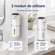 Dispenser automat sapun lichid si spuma, fara atingere, senzor infrarosu, 4 niveluri dozare, rezervor 380 ml, reincarcabil USB-C, indicator baterie LED, montare perete sau blat, alb