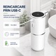 Dispenser automat sapun lichid si spuma, fara atingere, senzor infrarosu, 4 niveluri dozare, rezervor 380 ml, reincarcabil USB-C, indicator baterie LED, montare perete sau blat, alb