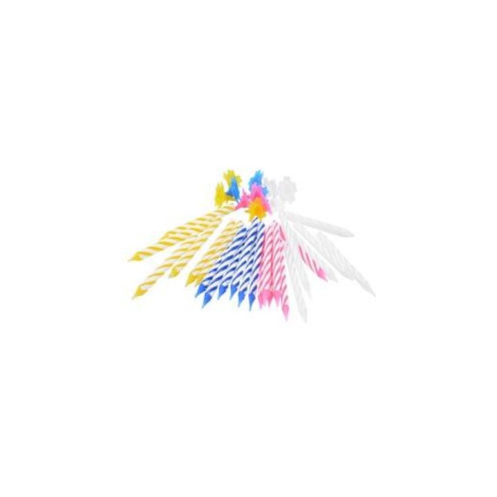 Arpex születésnapi/torta gyertyák, 6 cm-es tartóval, spirálos, színes, 24 db