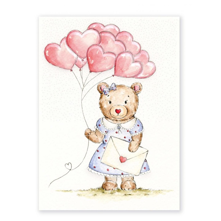 Felicitare B6 Henry Misiowa cu baloane auriu multicolor 12.6x18.3cm cu plic