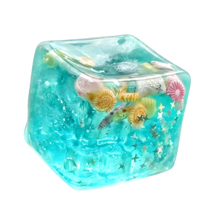 Cub Fidget 3D, Flippy, Model Cub de Gheata Stele Maritime, Jucarie Antistres pentru Copii/Adulti, Comprimabil cu Revenire Lenta, 180 g 5.5x5.5x5.5 cm, Albastru