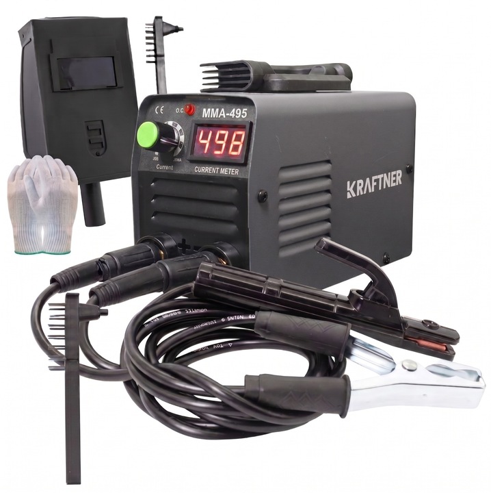 Aparat de sudura invertor MMA, KRAFTNER, 495a, afisaj digital, accesorii incluse, manusi bonus, cablu 1, 8m KF-2759