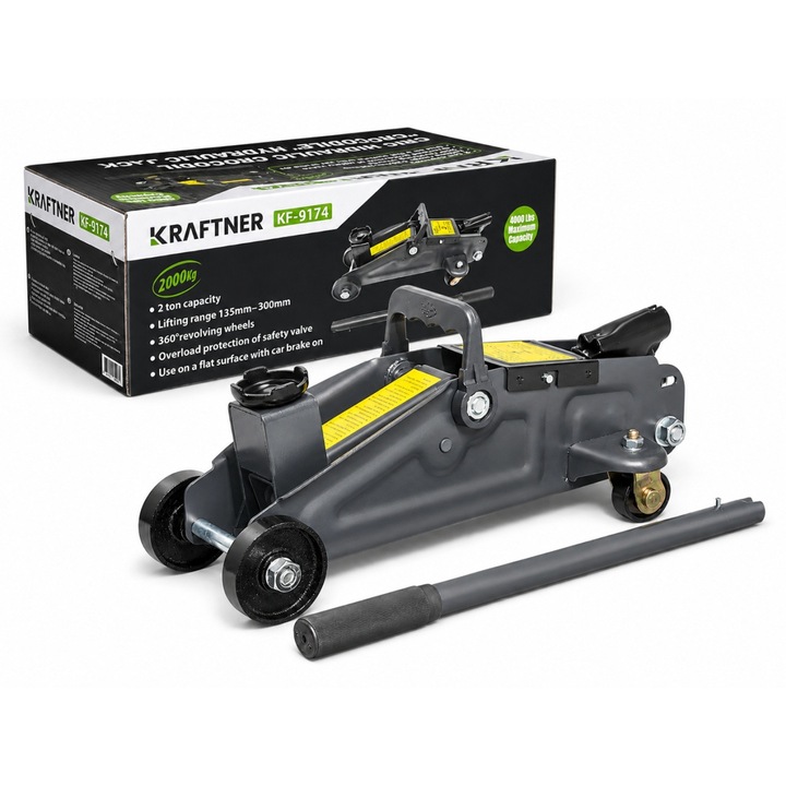 Cric hidraulic 2t tone, tip crocodil 135-300mm, roti transport viratoare KRAFTNER KF-4927