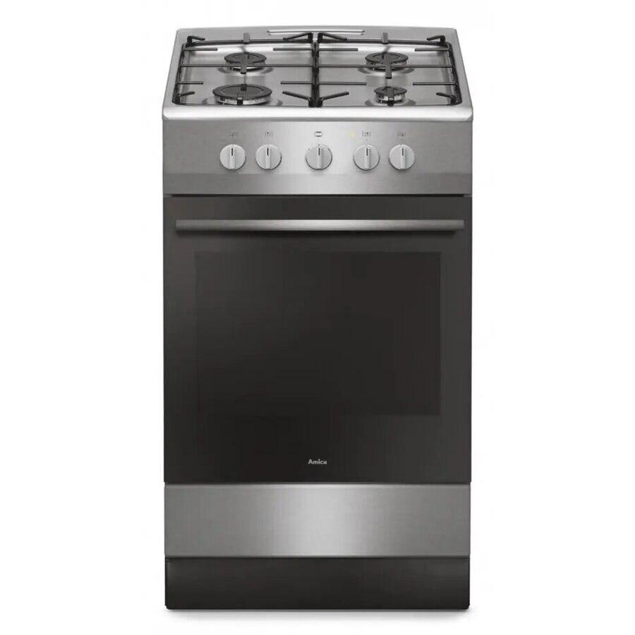 Aragaz Amica 57GGH1.23OFP(XV) 50 cm, 4 arzatoare pe gaz, 1 cuptor pe gaz, negru/otel inoxidabil
