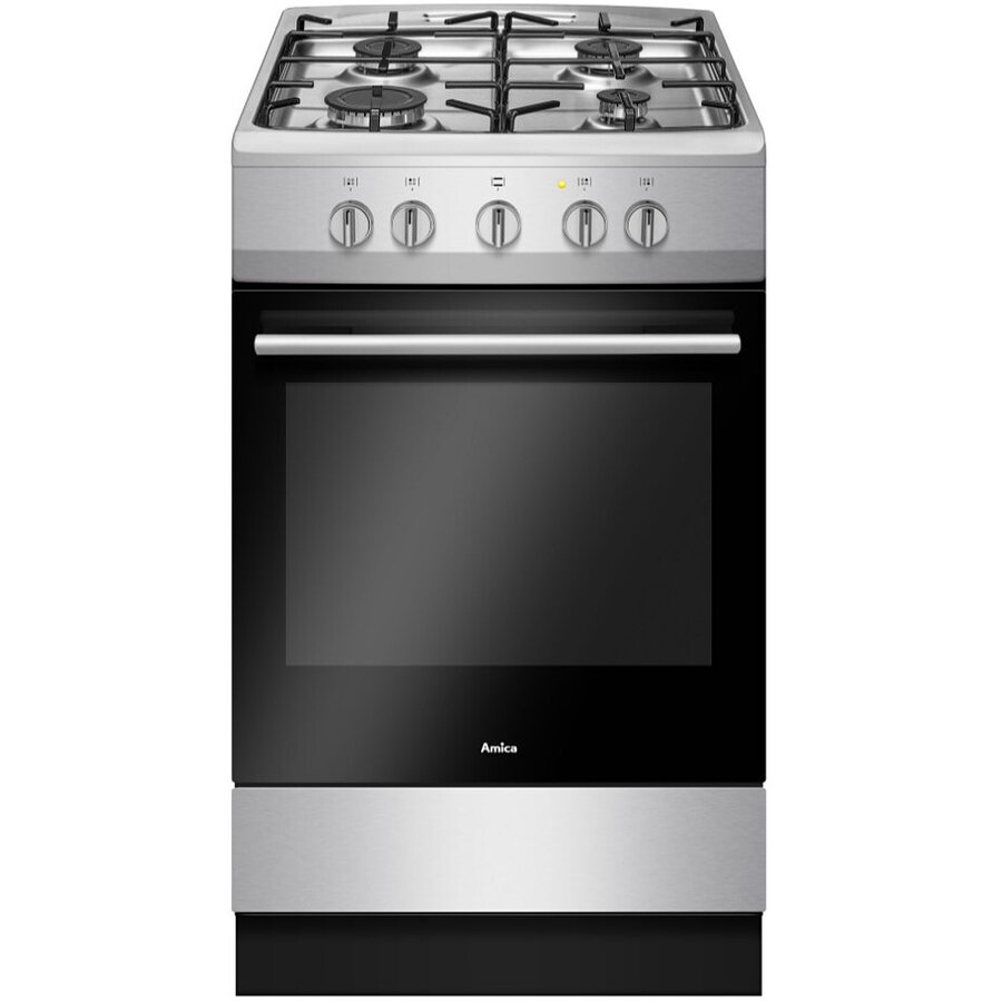 Aragaz Amica 57GGH1.23OFP(XV) 50 cm, 4 arzatoare pe gaz, 1 cuptor pe gaz, negru/otel inoxidabil