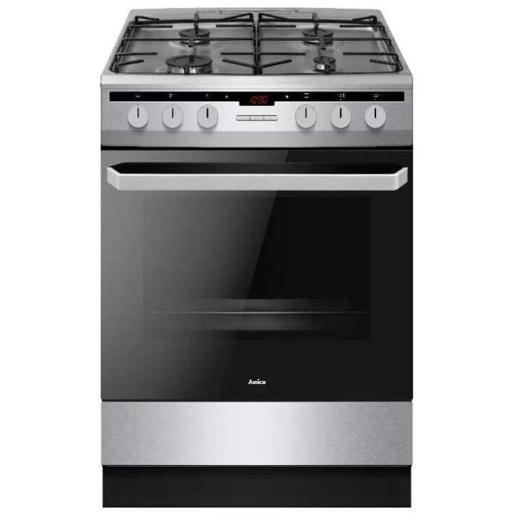 Aragaz electric si pe gaz Amica 618GES2.33HZpTaF(Xx), 62 l, numar de arzatoare 4, latime 60 cm, clasa energetica A, Inox