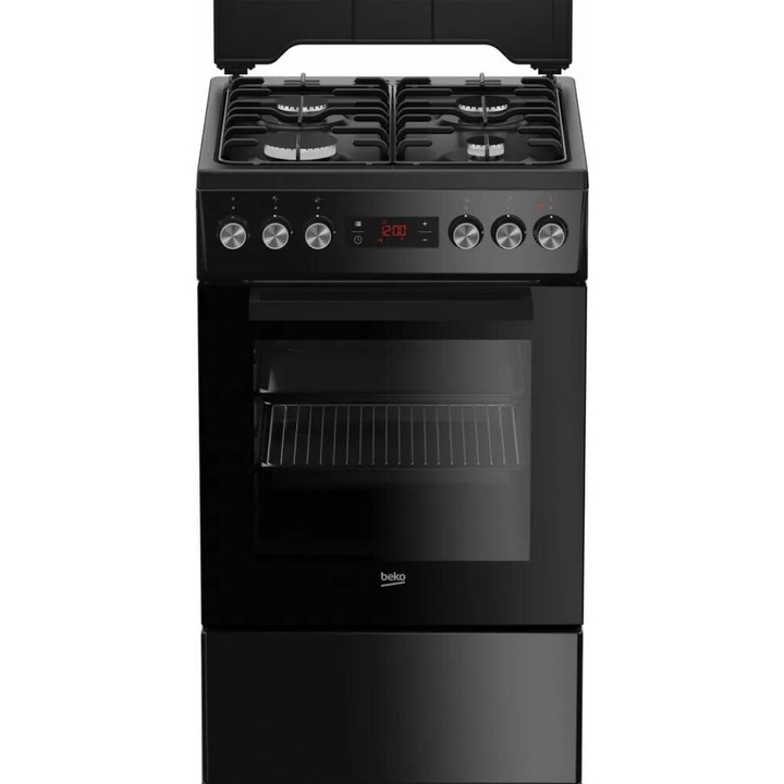 Aragaz electric pe gaz Beko FSE52321DBD, 4 arzatoare, 55 litri, 50 cm, Negru