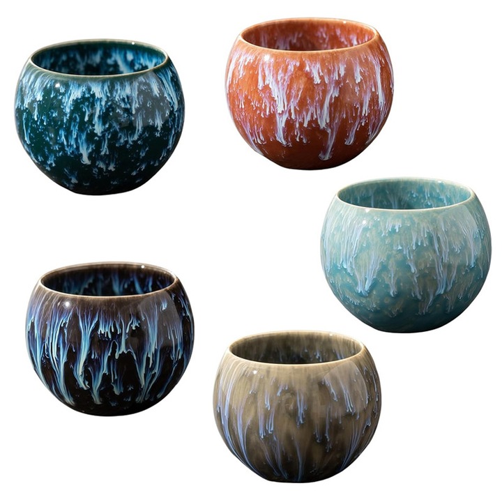 Omelivon eszpresszó csésze készlet, 5 db, porcelán kerámia, fül nélküli, 140 ml