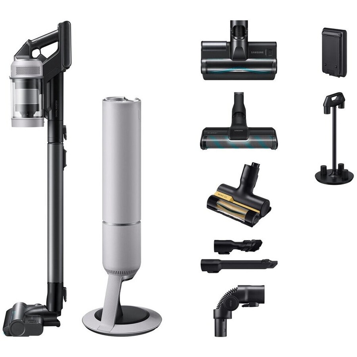 Aspirator vertical Samsung Bespoke AI Jet Lite Complete VS80F28DFP/GE, 770 W, Filtru HEPA, Recipient 0.5 l, Autonomie 60 minute, Wi-Fi Negru-Gri