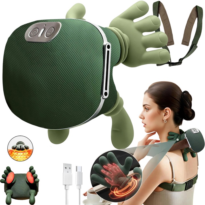 Aparat Masaj Cervical, Masaj electric profesional 4D. 3 Intensitati, 2 Trepte Caldura 40/45°C, Wireless, 2000mah .Design ergonomic. Amelioreaza tensiunea si durerile musculare, potrivit pentru uz la birou si acasa, protejandu-va sanatatea. Verde