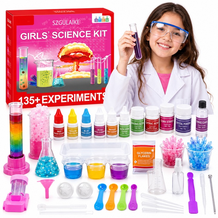 Set Experimente Stiintifice pentru copii, Kit de experimente pentru Chimie, Jucarii educative STEM, 135+ Experimente Stiintifice, Cutie Depozitare, Multiple Accesorii, Jucarie cadou pentru Baieti si Fete