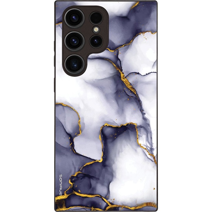 Husa Sonique Marble Series pentru Samsung Galaxy S23 Ultra, silicon cu spate acrilic, imprimeu marmura rezistent, mov/gri, 1 buc