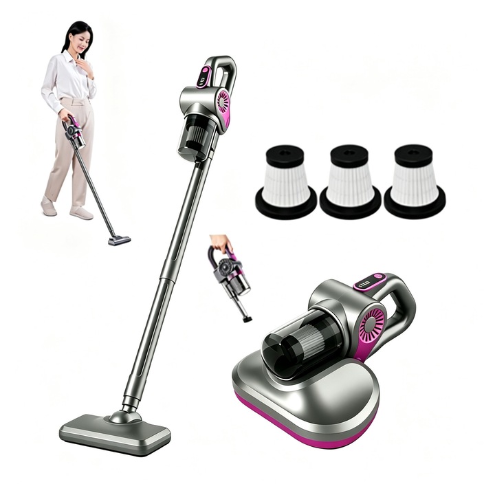 Aspirator portabil de eliminare a acarienilor 8-in-1 Aspirator multifunctional (15000pa) puternic de aspiratie pentru automobile, birou de acasa