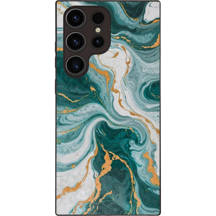 Sonique, Husa pentru Samsung Galaxy S23 Ultra din silicon cu spate acrilic, cu imprimare digitala rezistenta si antiderapant, Marble, Verde