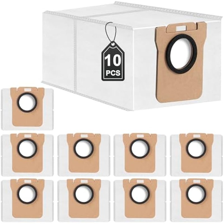 Saci aspirator robot, saci colectare praf compatibili Dreame L10s Ultra/L10 Ultra/L10s Pro/L10s Plus/L10 Prime/L20 Ultra/X40 Ultra/Xiaomi X10+, filtru 4 straturi, capacitate mare, Alb, 10 buc