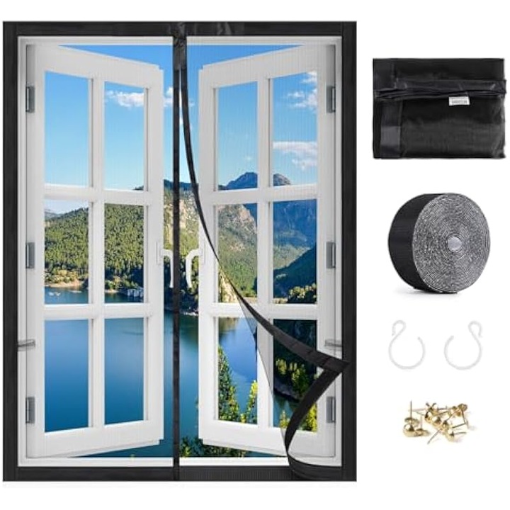Plasa tantari pentru fereastra 100x130cm, dubla deschidere, fibra sticla, cadru 4cm, velcro