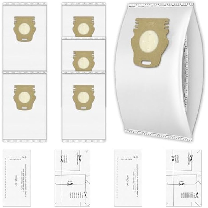 Pungi de praf pentru aspirator compatibile Miele Guard L1/Guard S1, HyClean Pure TU, 3D din fibra melt-blown si material non-woven, etansare puternica, alb, 8 pungi + 2 filtre AirClean