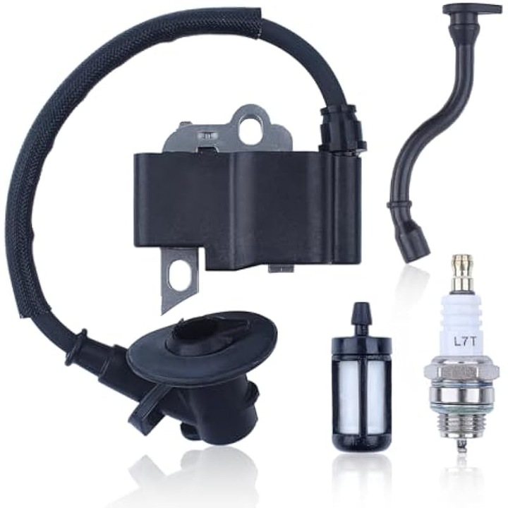 Kit bobina aprindere Stihl MS171 MS181 MS181C MS211 MS211C, cu bujie, filtru combustibil si conducta ulei, inlocuitor 1139 400 1301/1302/1307, Negru, 1 set