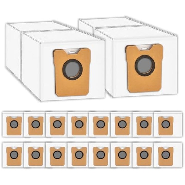 Saci de praf compatibili cu Eufy Omni C20/C10 pentru statie de golire automata, etansare puternica, filtrare 99.9%, alb/brun, 18 buc