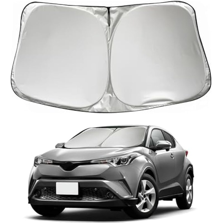 Сенник за предно стъкло Toyota C-HR 2016-2025, 6 слоя, сребристо-черен, сгъваем