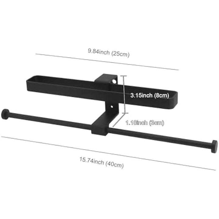 Suport pentru umerase montat pe perete, din aluminiu, organizator cu doua niveluri, economisire de spatiu, montaj cu sau fara gaurire (adeziv inclus), Negru, 25/40 cm