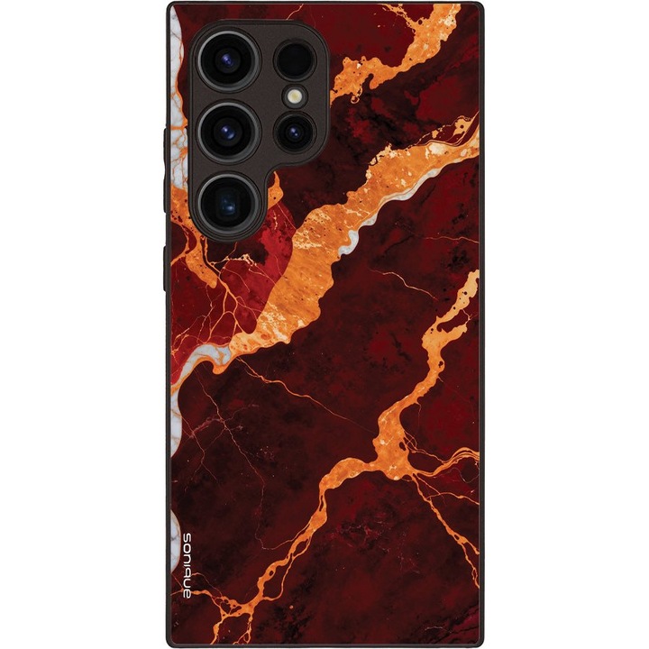 Husa telefon Sonique Marble Series pentru Samsung Galaxy S24 Ultra, carcasa din silicon cu spate acrilic, imprimare digitala rezistenta, rosu