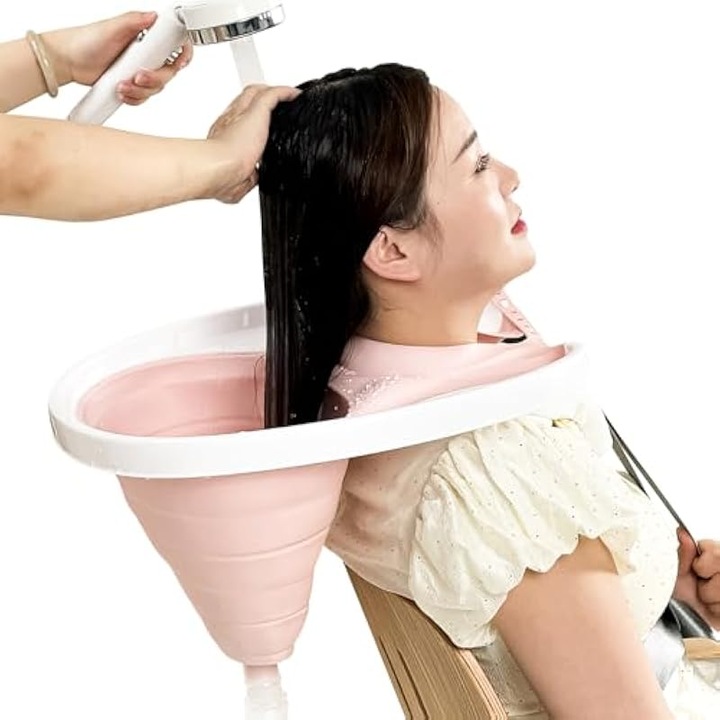 Bazin pliabil portabil pentru spalat par, material TPE, reglabil, usor, negru