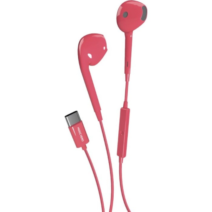 Casti cu fir SBS Tubb, USB-C, roz, 1.2m, microfon integrat