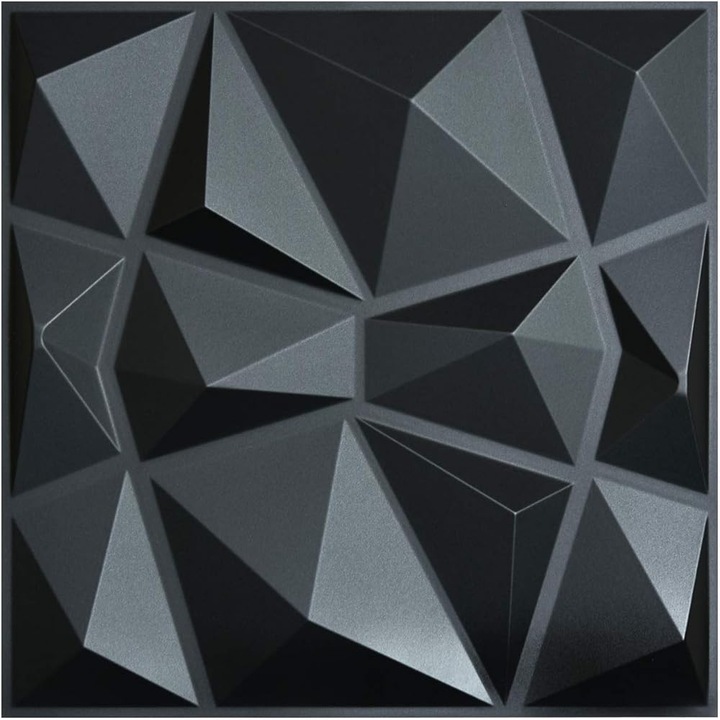 3D falpanelek, dekoratív PVC panelek, texturált és festhető, vízálló, fekete, 12 db, 30 x 30 cm, 1 m²