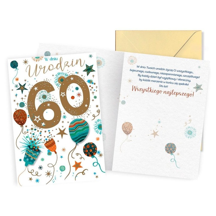 Felicitare 60 ani Kukartka Dream Cards B6 multicolor cu plic