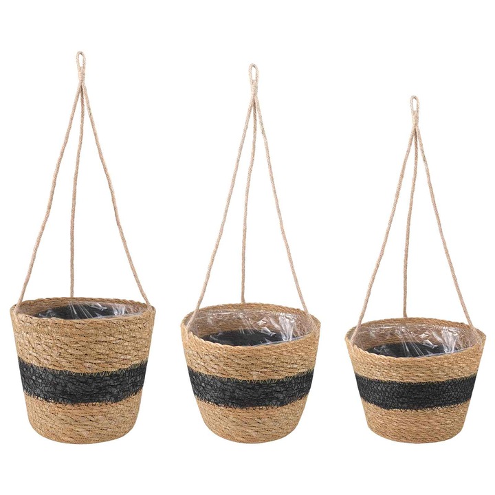 Set Cosuri pentru plante din iarba de mare 3 pcs vidaXL, Natural si Negru