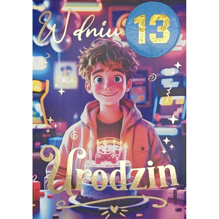 Felicitare aniversara / karnet YEKU 3K, cu folie aurie, cu element autocolant, multicolor, 1 buc