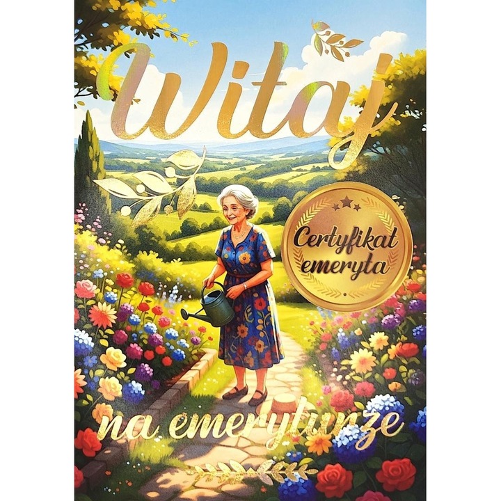 Felicitare de pensionare/karnet YEKU placata cu aur, cu autocolant, multicolor, 136x183 mm