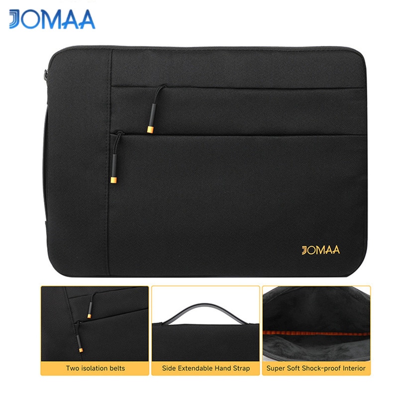 JOMAA, Husa laptop din poliester, rezistenta la apa, cu interior antisoc si bretea reglabila, Negru, 14 inch